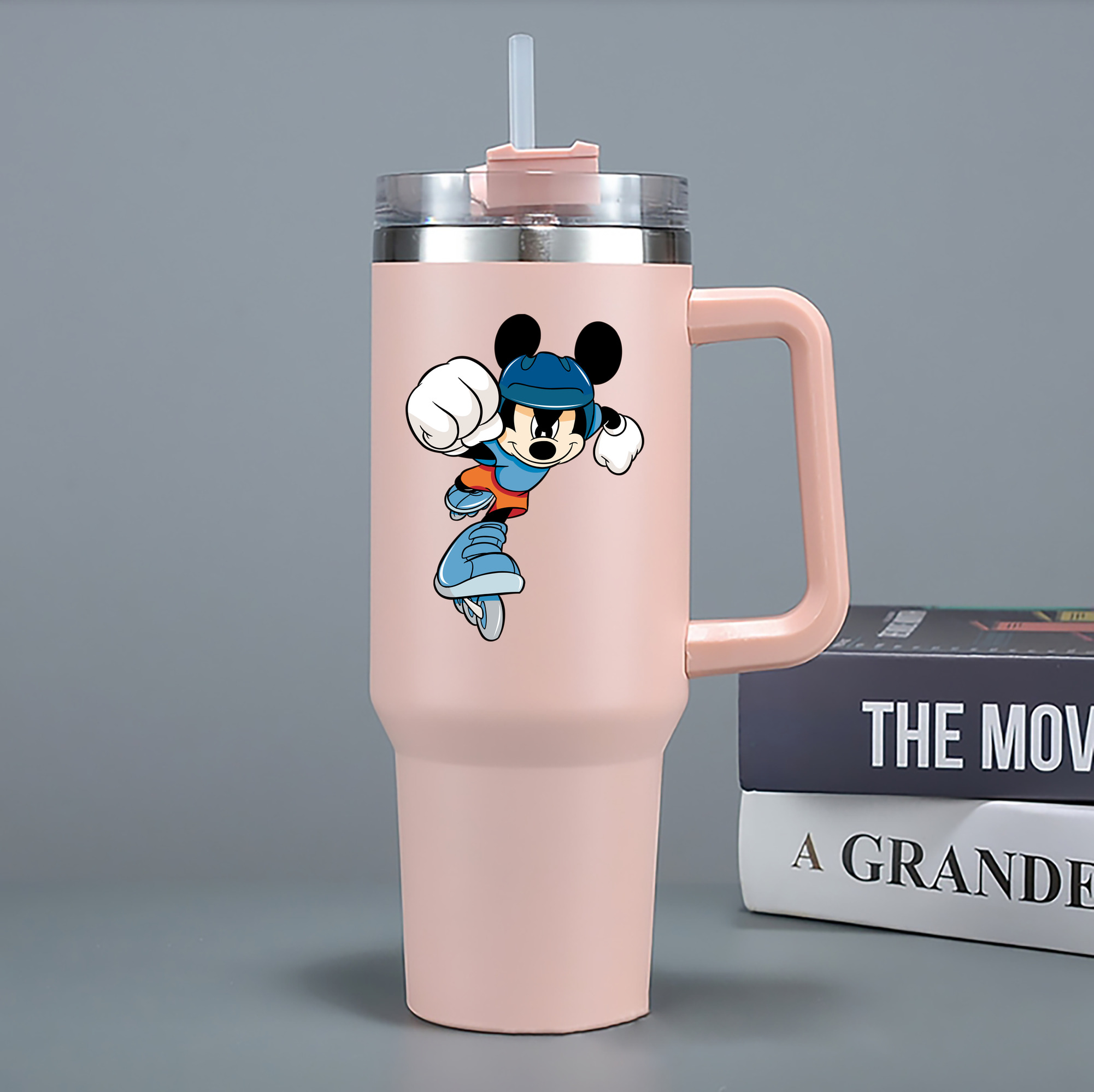 （画像用） ミッキーマウス Mickey Mouse 1200mL車用タンブラー - クリスタルステッカー（プラスチックストロー付き）